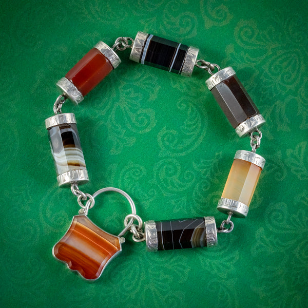 Antique Scottish Agate Padlock Bracelet Silver Circa 1860