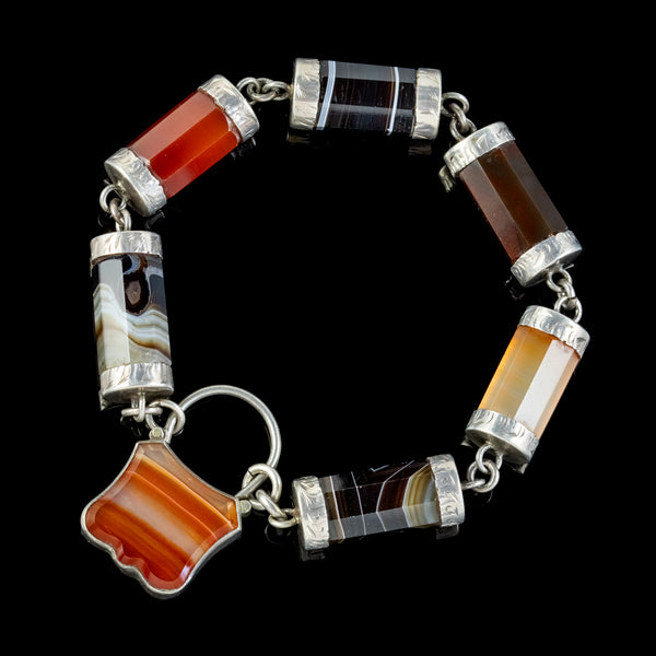 Antique Scottish Agate Padlock Bracelet Silver Circa 1860