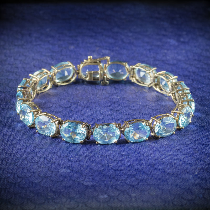 Natural Swiss Blue Topaz Bracelet 10K Solid Gold 11.60tcw Gemstone Bra –  gemcitygems.com
