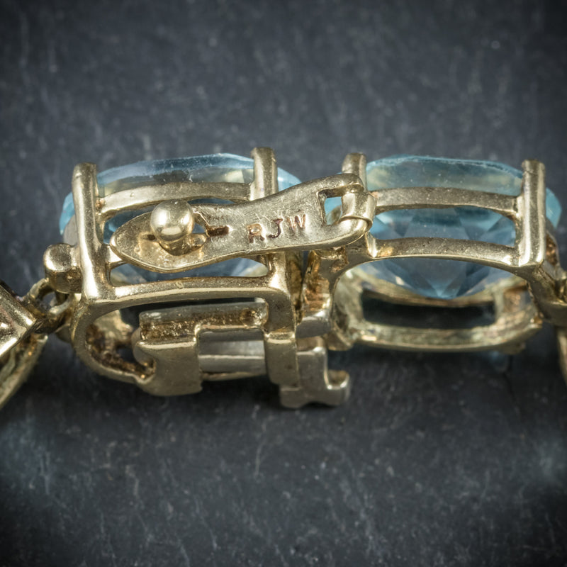 Antique Art Deco Blue Topaz Bracelet 10ct Gold Circa 1920 stamp
