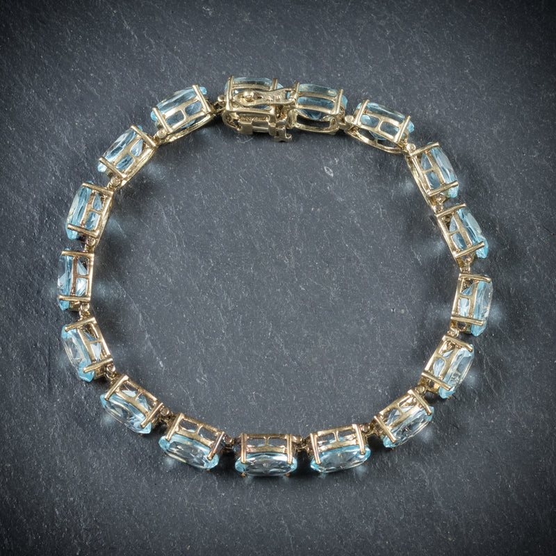 Antique Art Deco Blue Topaz Bracelet 10ct Gold Circa 1920 top