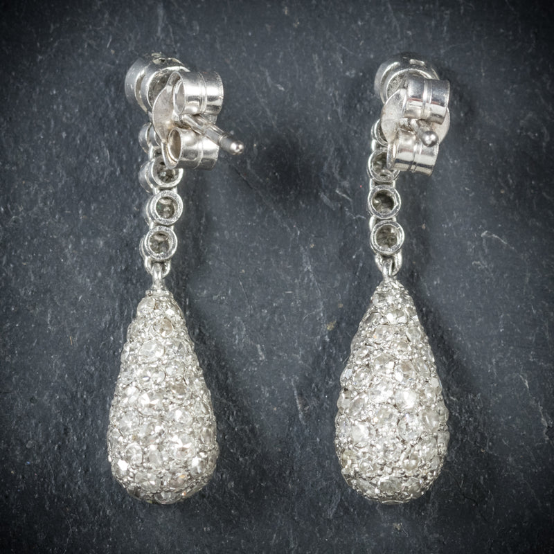 Antique Edwardian Diamond Drop Earrings 18ct White Gold Circa 1910 back
