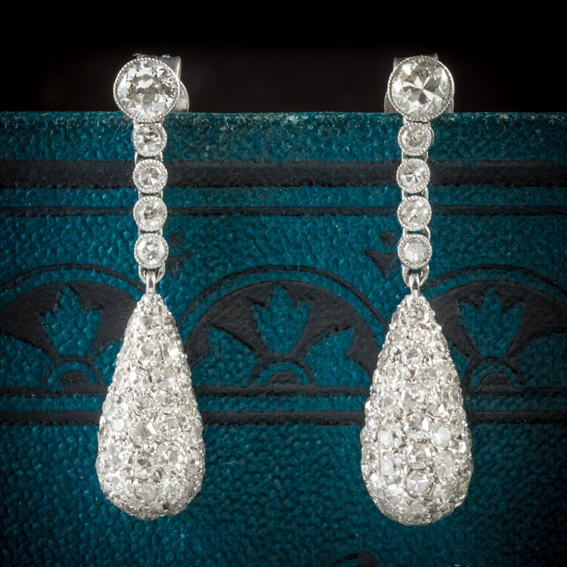 Antique Edwardian Diamond Drop Earrings 18ct White Gold Circa 1910 cover
