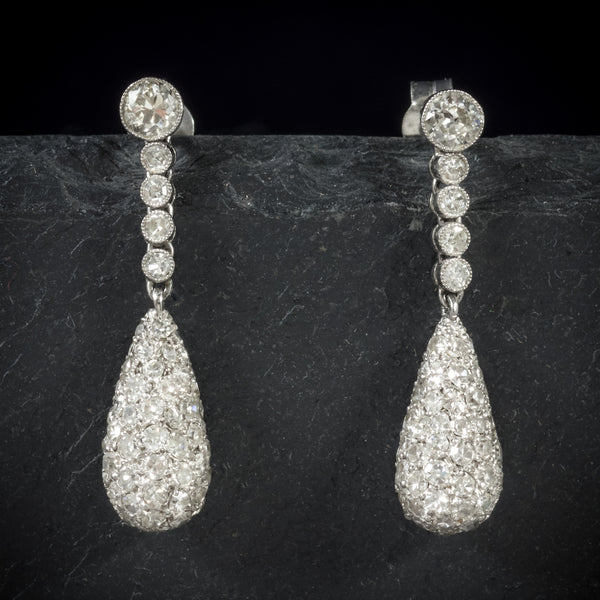 Antique Edwardian Diamond Drop Earrings 18ct White Gold Circa 1910 front