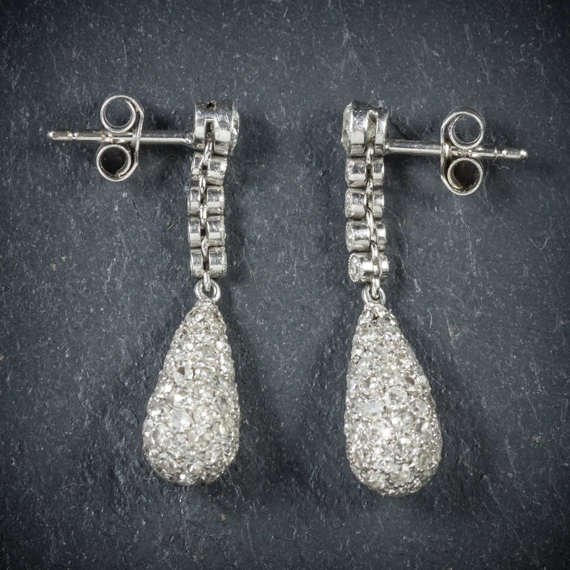 Antique Edwardian Diamond Drop Earrings 18ct White Gold Circa 1910 side