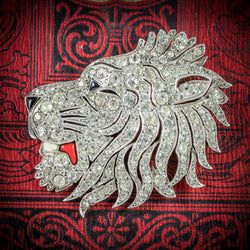 Antique French Lion Brooch Silver Onyx Paste Circa 1860 COVER