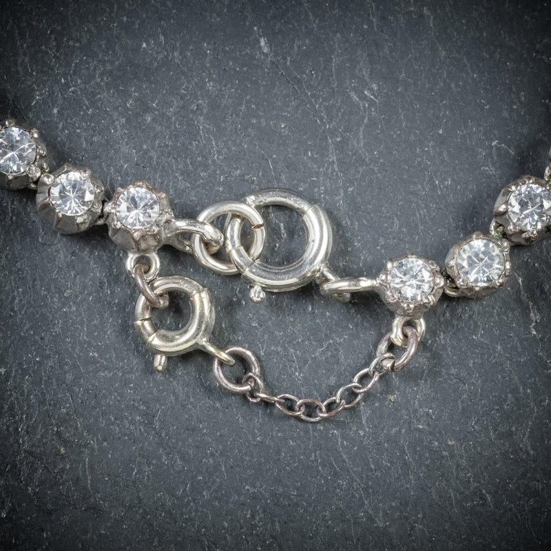 Antique French Victorian Blue Topaz Pendant Necklace Collar Boxed Circa 1900 clasp
