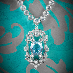 Antique French Victorian Blue Topaz Pendant Necklace Collar Boxed Circa 1900 cover