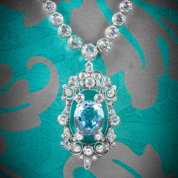 Antique French Victorian Blue Topaz Pendant Necklace Collar Boxed Circa 1900 cover