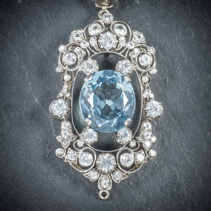 Antique French Victorian Blue Topaz Pendant Necklace Collar Boxed Circa 1900 pendant