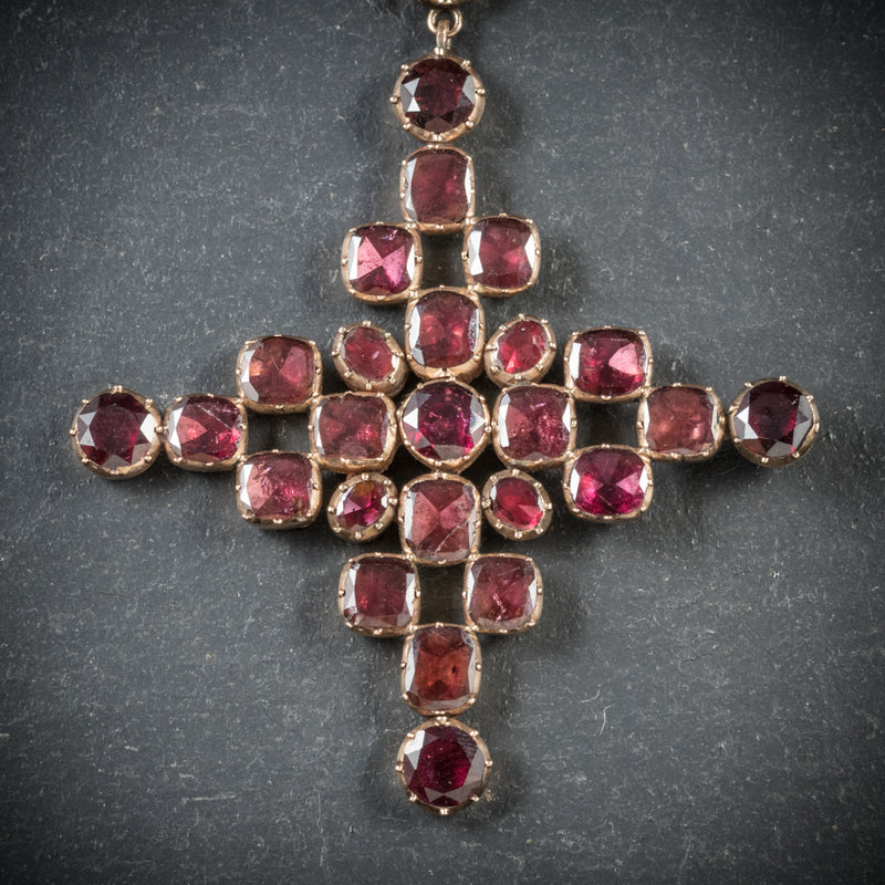 Antique Georgian Garnet Collar Cross Pendant 18ct Gold Circa 1770 cross
