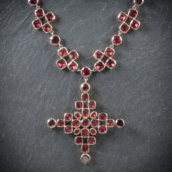 Antique Georgian Garnet Collar Cross Pendant 18ct Gold Circa 1770 front