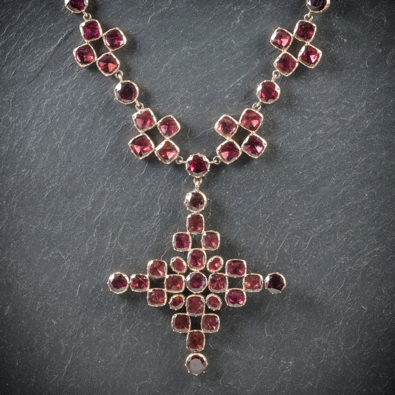 Antique Georgian Garnet Collar Cross Pendant 18ct Gold Circa 1770 front