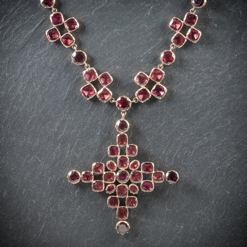 Antique Georgian Garnet Collar Cross Pendant 18ct Gold Circa 1770 front