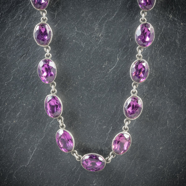 Antique Georgian Necklace Purple Paste Silver Circa 1800 front