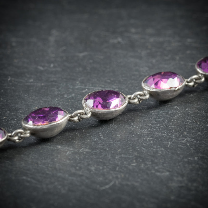 Antique Georgian Necklace Purple Paste Silver Circa 1800 side
