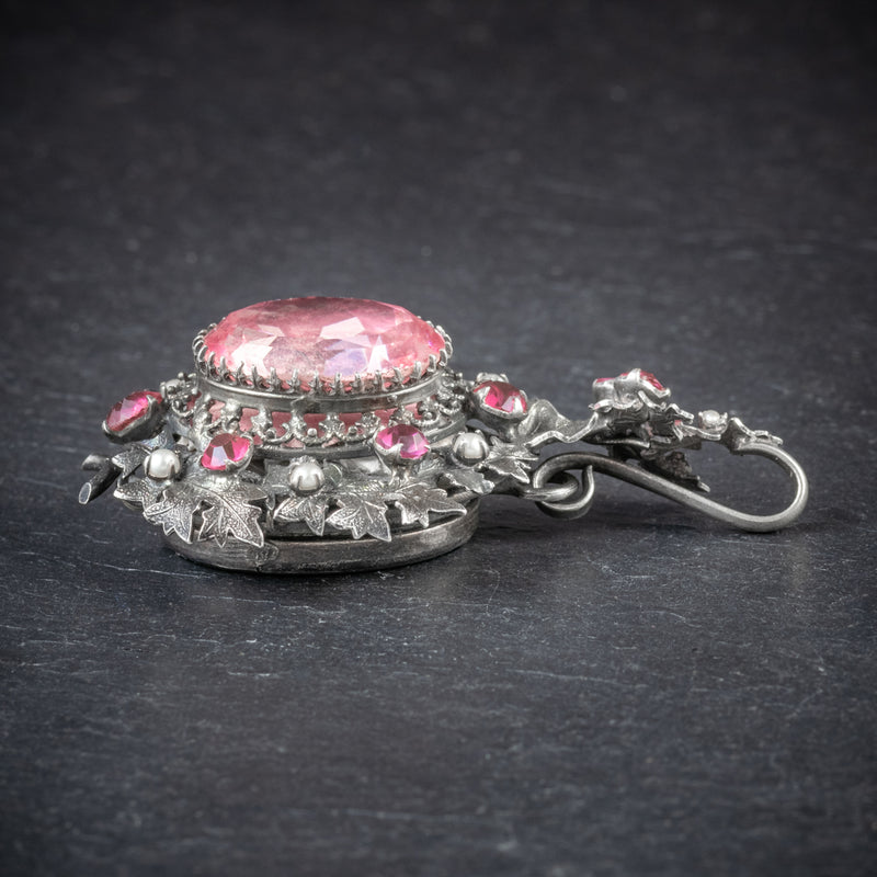 Antique Georgian Pendant Locket Pink Paste Silver Circa 1800 SIDE1