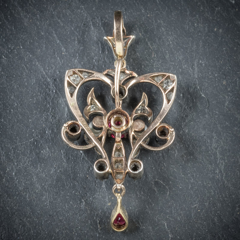 Antique Georgian Ruby Diamond Pendant Platinum Circa 1800 BACK