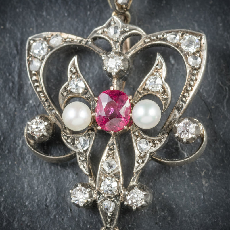 Antique Georgian Ruby Diamond Pendant Platinum Circa 1800 CLOSE UP