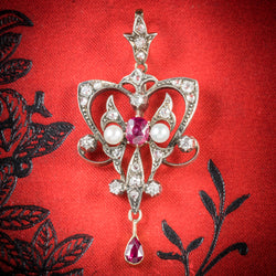 Antique Georgian Ruby Diamond Pendant Platinum Circa 1800 COVER