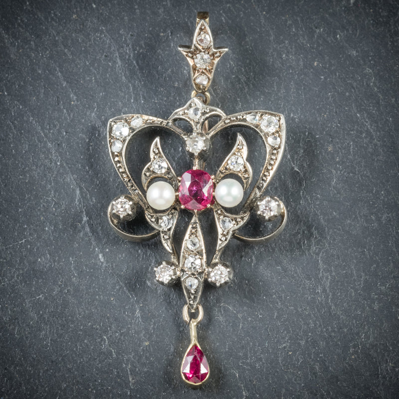 Antique Georgian Ruby Diamond Pendant Platinum Circa 1800 FRONT