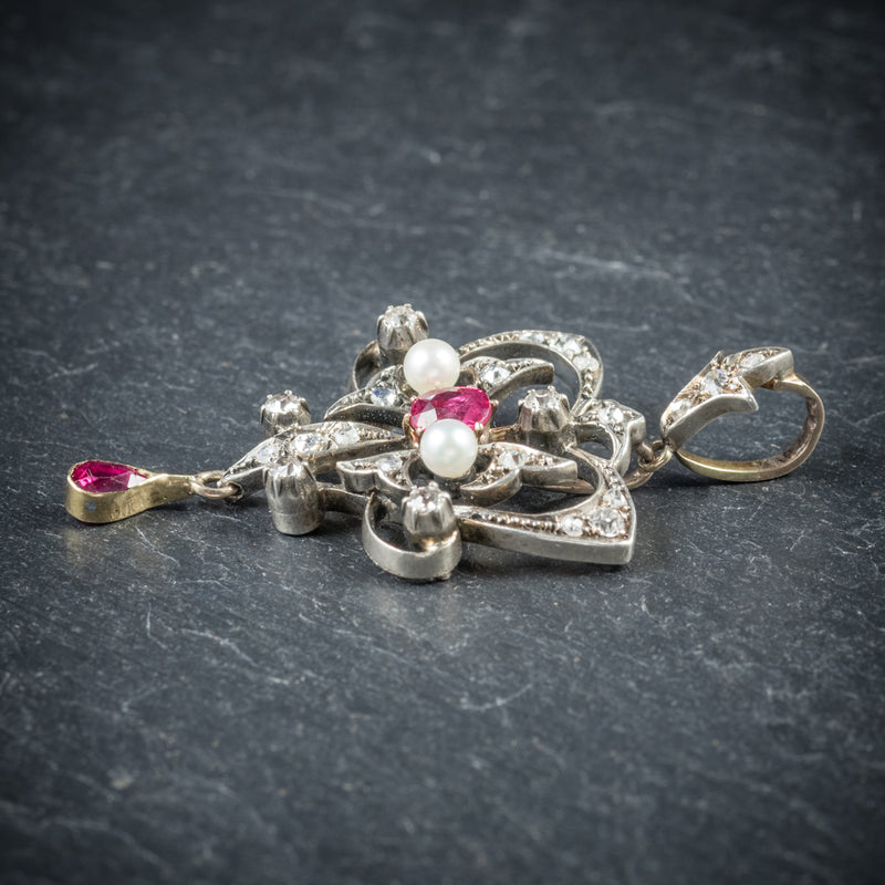 Antique Georgian Ruby Diamond Pendant Platinum Circa 1800 SIDE