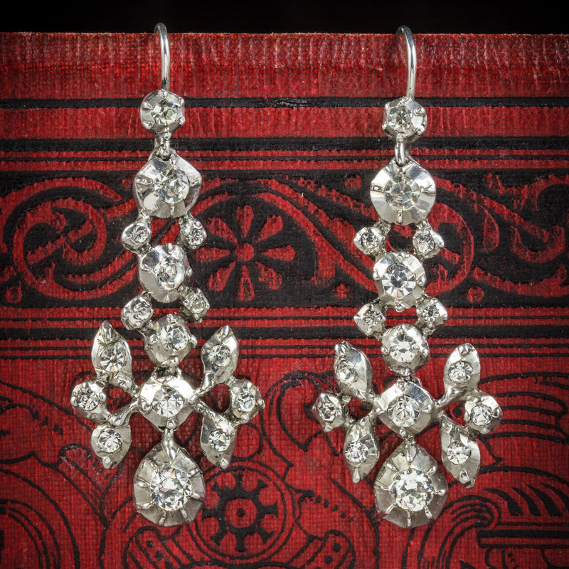Antique Georgian Silver Paste Stone Drop Earrings Circa 1800