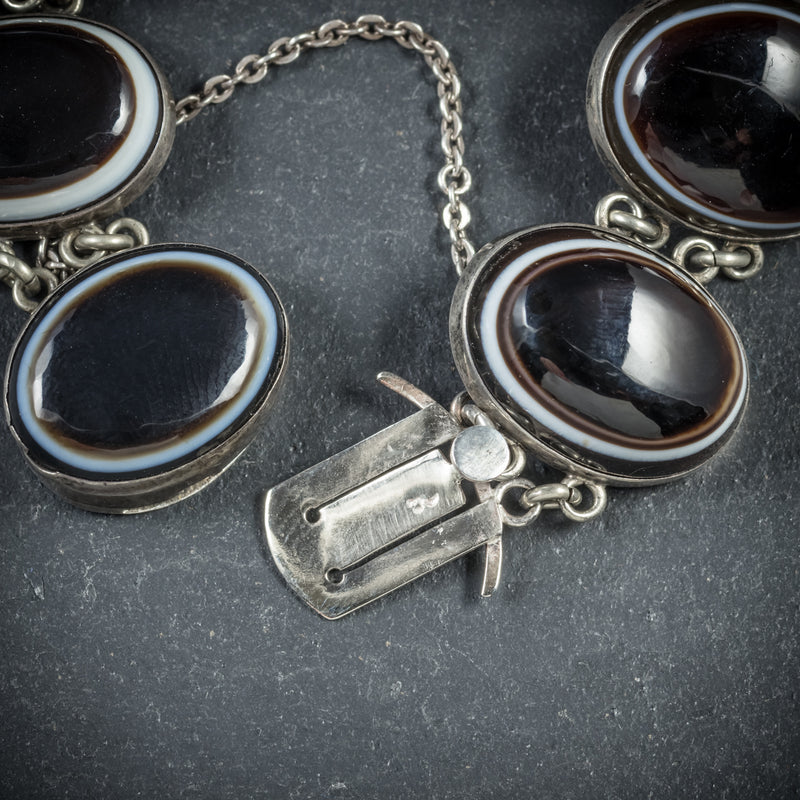 Antique Victorian Bullseye Agate Bracelet Silver Circa 1900