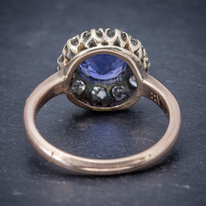 Antique Victorian Ceylon Sapphire Diamond Ring 18ct Gold Circa 1900 BACK