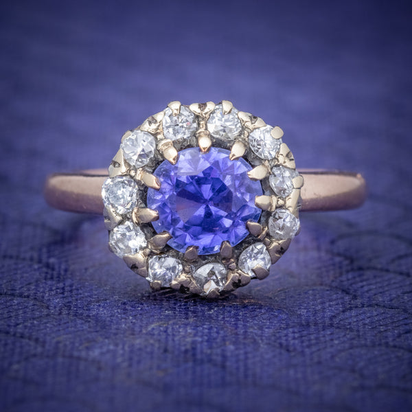 Antique Victorian Ceylon Sapphire Diamond Ring 18ct Gold Circa 1900 COVER