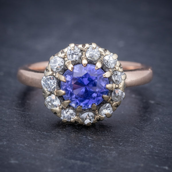 Antique Victorian Ceylon Sapphire Diamond Ring 18ct Gold Circa 1900 FRONT