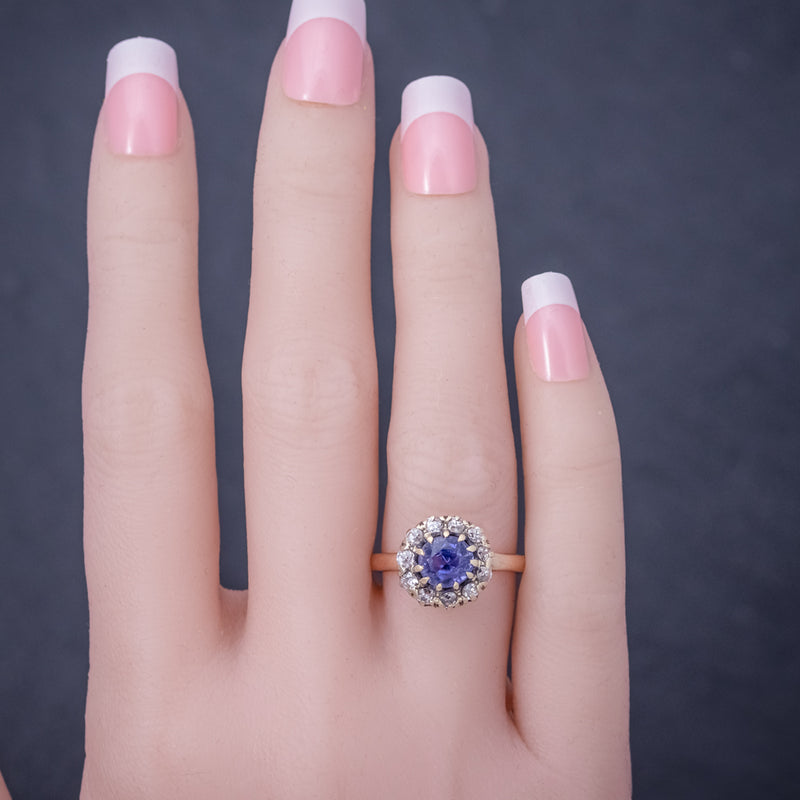 Antique Victorian Ceylon Sapphire Diamond Ring 18ct Gold Circa 1900 HAND