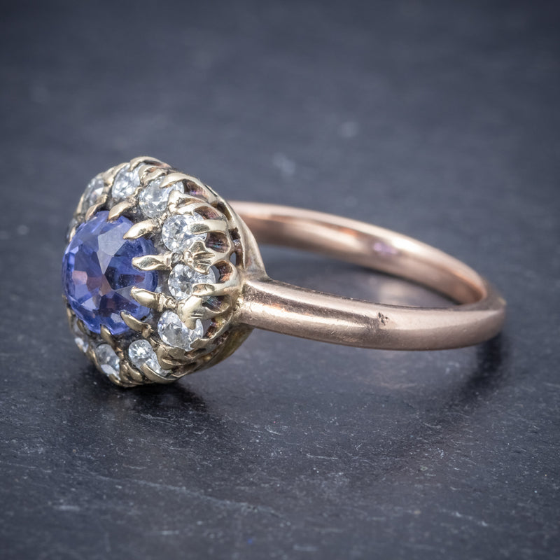 Antique Victorian Ceylon Sapphire Diamond Ring 18ct Gold Circa 1900 SIDE