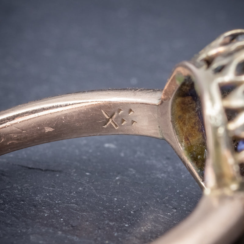 Antique Victorian Ceylon Sapphire Diamond Ring 18ct Gold Circa 1900 STAMP