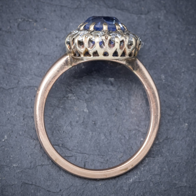 Antique Victorian Ceylon Sapphire Diamond Ring 18ct Gold Circa 1900 TOP