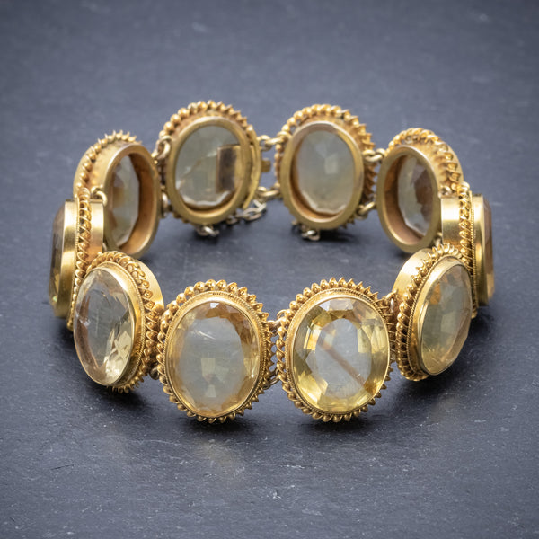 ANTIQUE VICTORIAN CITRINE BRACELET GOLD GILT ON SILVER CIRCA 1900 FRONT