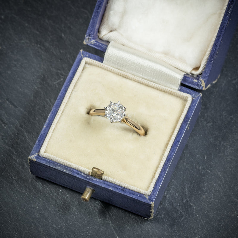 Antique Victorian Diamond Engagement Ring 18ct Gold Circa 1900 box