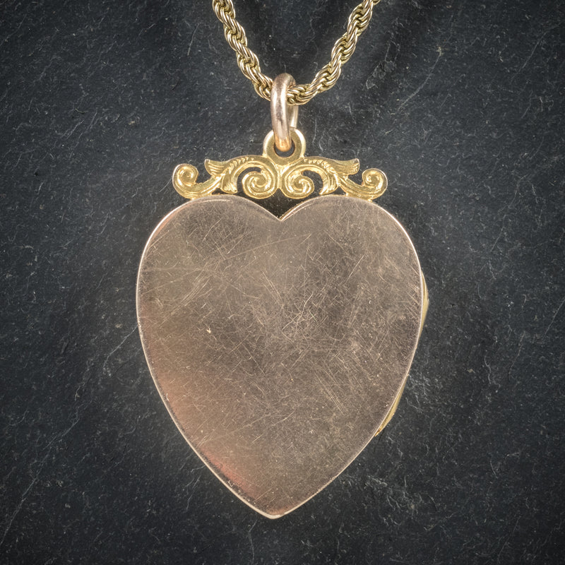 Antique Victorian Diamond Heart Locket Necklace 15ct Gold Circa 1880 back
