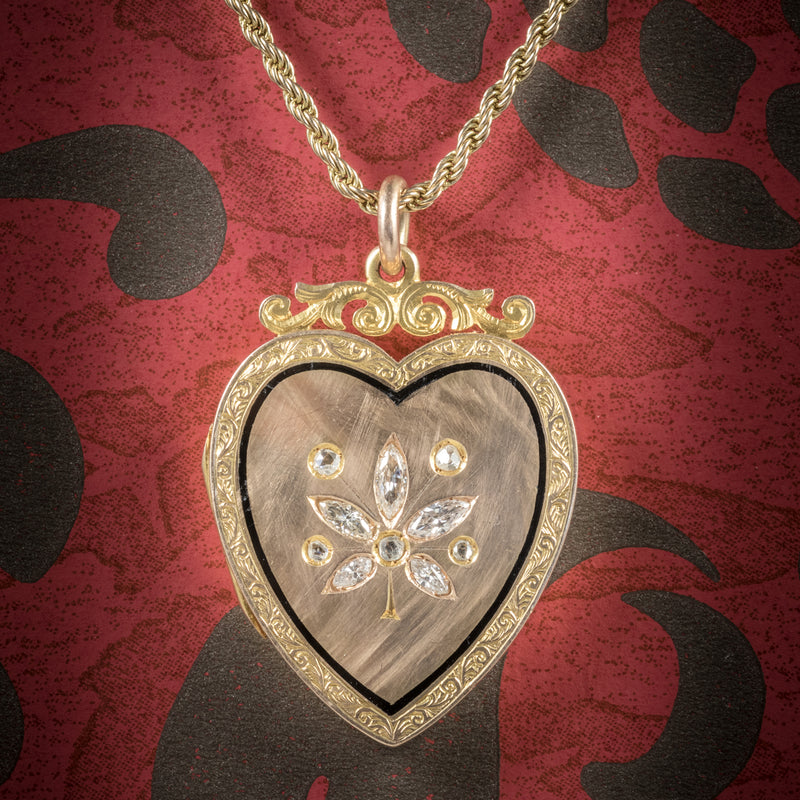 Antique Victorian Diamond Heart Locket Necklace 15ct Gold Circa 1880 cover