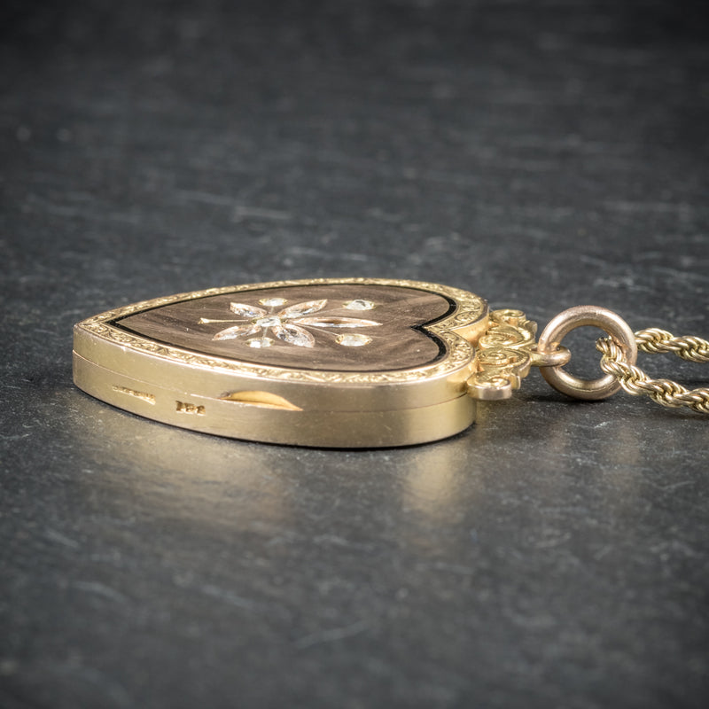 Antique Victorian Diamond Heart Locket Necklace 15ct Gold Circa 1880 side