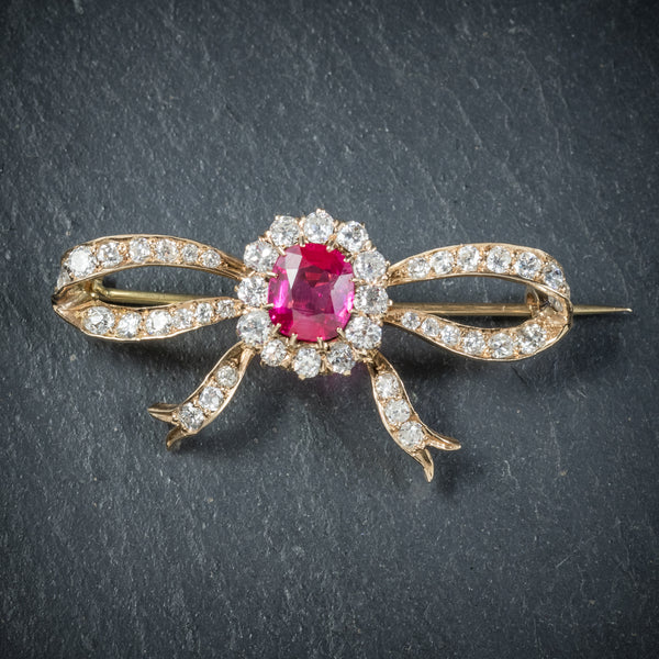 Antique Victorian Diamond Ruby Brooch 18ct Gold Circa 1900 front