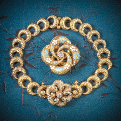 Antique Victorian Floral Diamond Bracelet Brooch Set Circa 1880 COVER