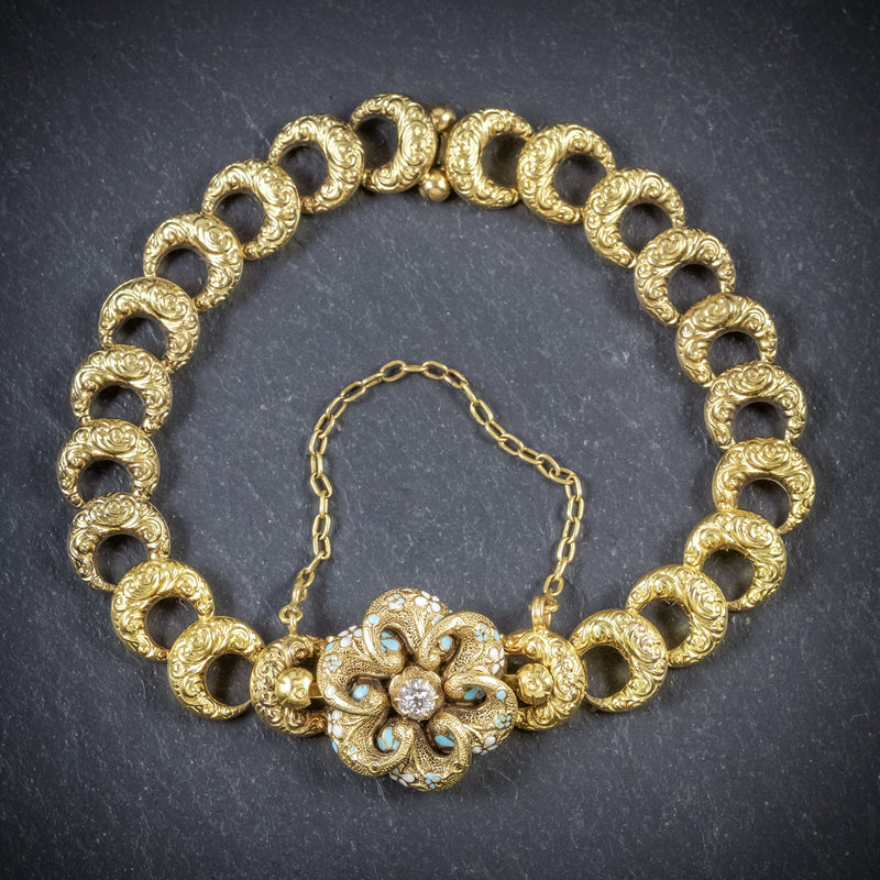 Antique Victorian Floral Diamond Bracelet Brooch Set Circa 1880 FRONT