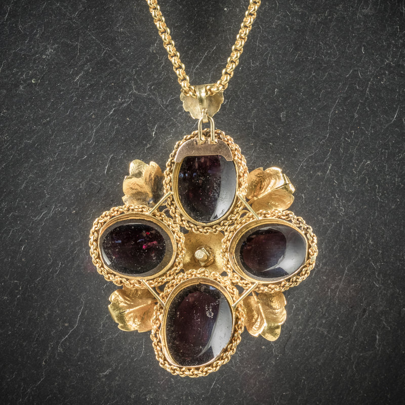 Antique Victorian Garnet Diamond Pendant Necklace 18ct Gold Circa 1900 BACK