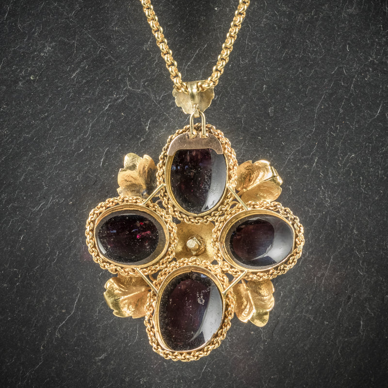 Antique Victorian Garnet Diamond Pendant Necklace 18ct Gold Circa 1900 BACK