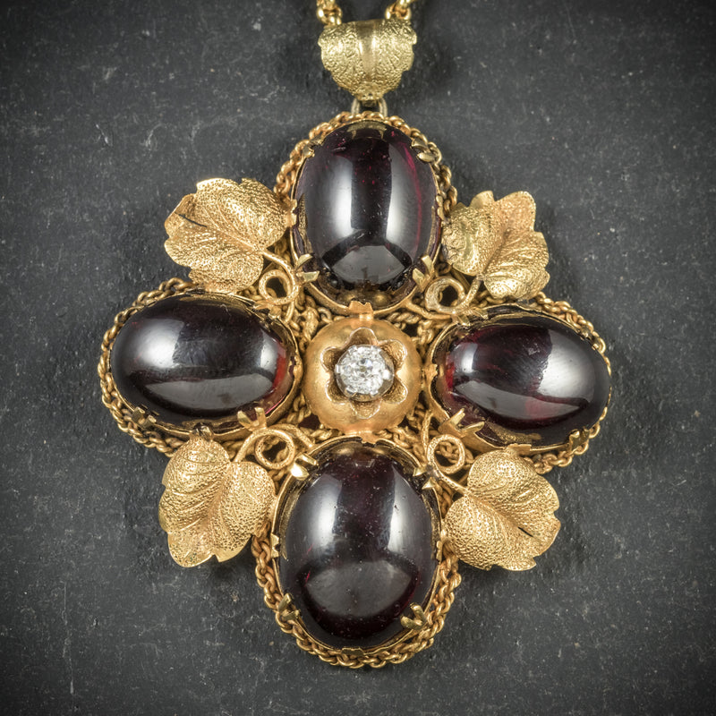 Antique Victorian Garnet Diamond Pendant Necklace 18ct Gold Circa 1900 PENDANT