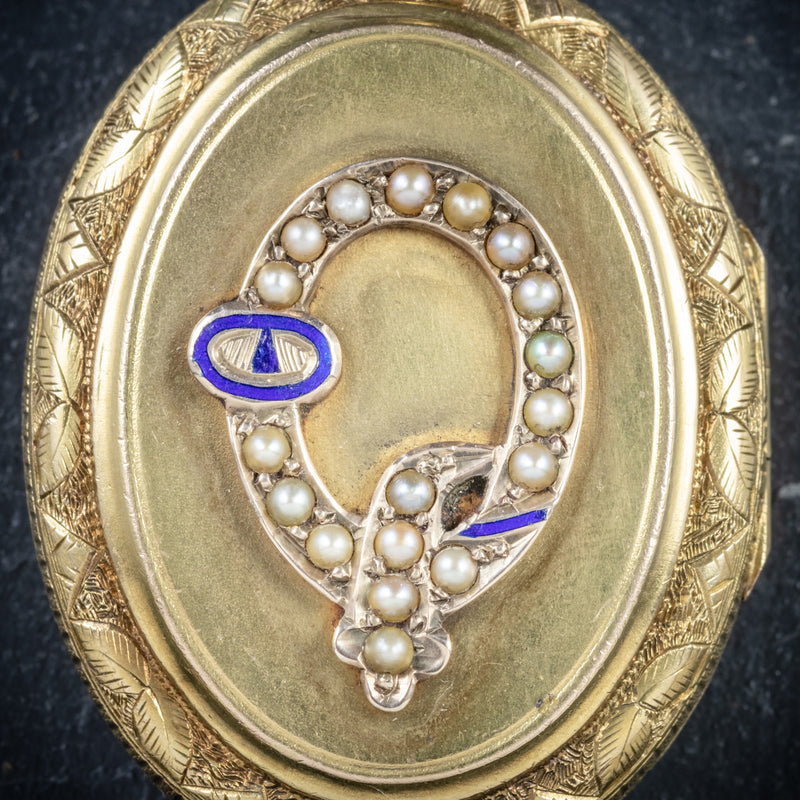 Antique Victorian Gold Locket Pearl Buckle 15ct Gold Circa 1900 CLOSE UP