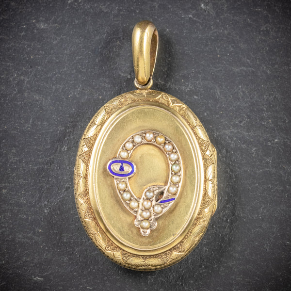 Antique Victorian Gold Locket Pearl Buckle 15ct Gold Circa 1900 FRONT