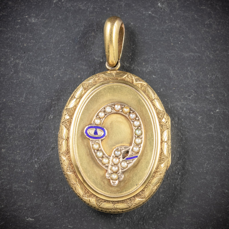 Antique Victorian Gold Locket Pearl Buckle 15ct Gold Circa 1900 FRONT