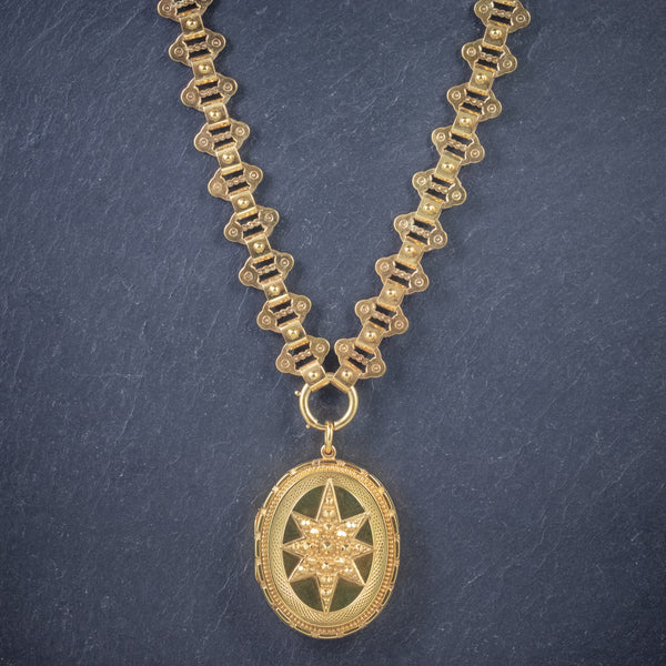 Antique Victorian Locket Collar 18ct Gold On Silver Necklace Dated 1883 FRONT